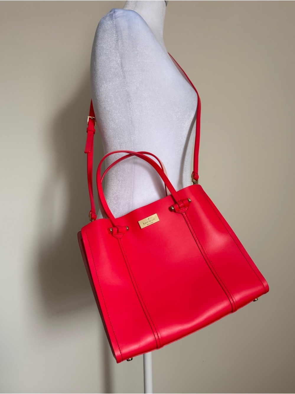 Kate Spade Arbour hill small leather tote Neon Pink EUC